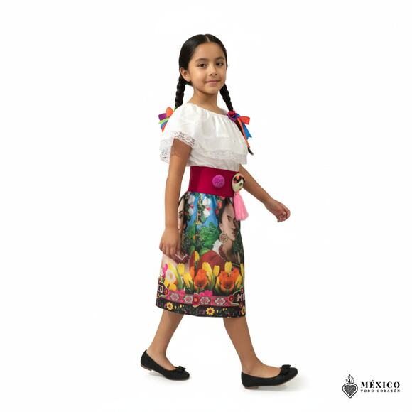 Traditional Mexican Embroidered Floral Dress Set – Handmade Two-Piece Size 4 - Picture 8 of 9